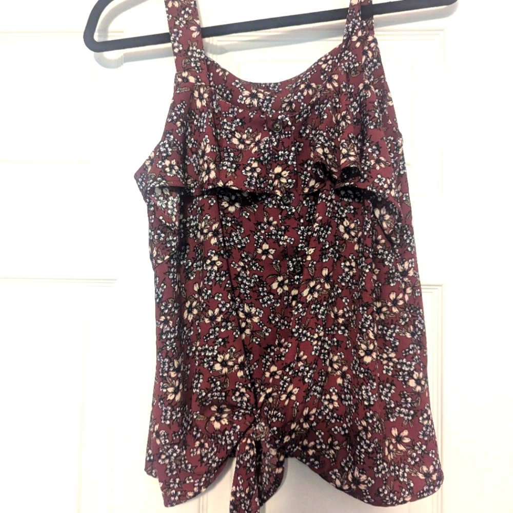 Maroon buttoned ruffled blouse